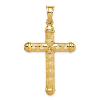 Diamond2Deal 14k Yellow Gold Hollow Diamond-cut Cross Pendant