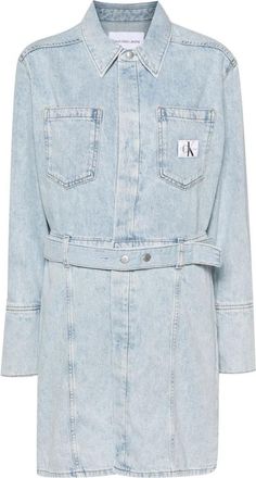 Calvin Klein Jeans Blauwe Katoenen Casual Midi Jurk - Dames - Casual kleedjes - Blauw - M - Katoen - Kleedjes