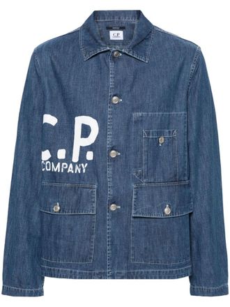 C.P. Company logo-print denim jacket - men - Polyurethane Resin/Cotton - 48 - Blue