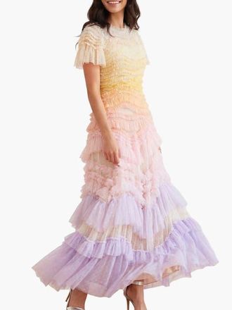 Needle & Thread Wild Rose Ombre Short Sleeve Gown in Sunset at Nordstrom, Size 8