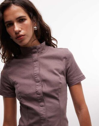 Weekday Top strutturato marrone slavato con bottoni