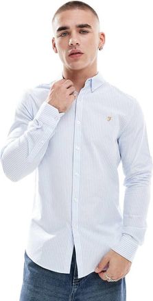 Farah Brewer - Camicia a maniche lunghe blu navy a righe bianche