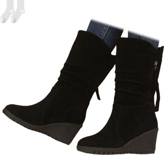 Generic Womens Slouchy Mid-Calf Boots, Soft Slip-On Boots in A Suede Look with A Comfortable Wedge Heel, Warm Winter Boots with A Round Toe for Everyday Wear 