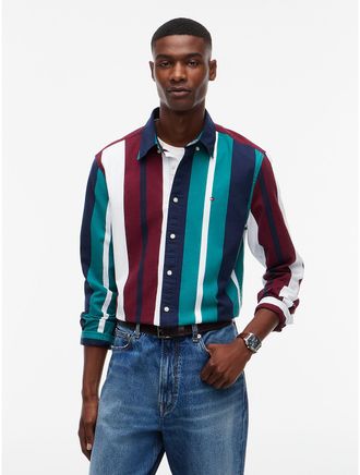 Tommy Hilfiger Mens Regular Fit Mixed-Stripe Oxford Shirt - Multi - XXL