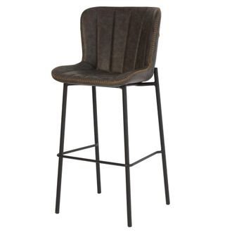 Koketto Home Taburete alto de efecto cuero sint&eacute;tico con patas de metal negro gris