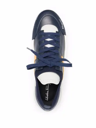 Ferragamo Logo-Print Lace-Up Sneaker - Navy