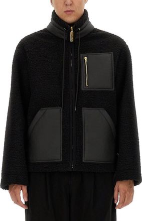 Moschino Black Textured Mock Collar Jacket