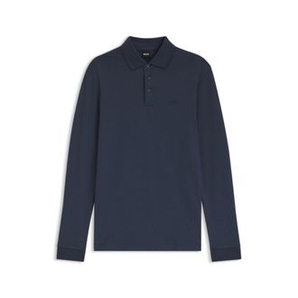 BOSS Long-sleeved polo shirt in interlock cotton with logo