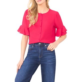 CeCe by Cynthia Steffe Bow Sleeve Button-Up Top in Rose Cerise at Nordstrom, Size Xx-Large