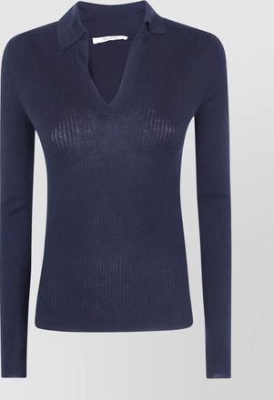 Max Mara silk cashmere ribbed long-sleeve polo top