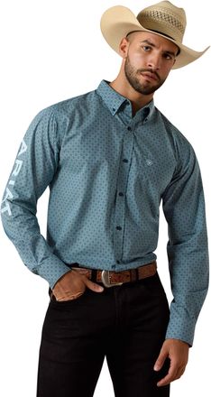 Ariat Mens Team Jansen Fitted Western Shirt Long Sleeve in Navy Light Blue, Size 2X-Large, by Ariat