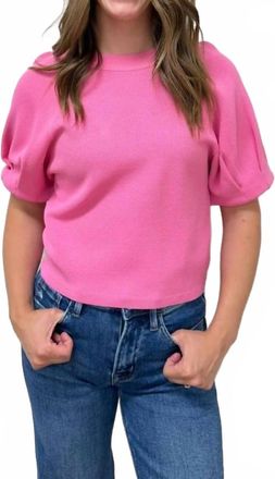 Entro Solid Short Puff Sleeve Knit Top In Pink