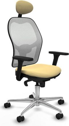 Piqueras y Crespo Piqueras Y Crespo - Jorquera Sincro Malla Blanca Similpiel Crema Brazos 3d Base Aluminio Cabecero Fijo Ruedas 65mm Nailon