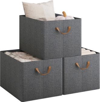 Woltu Juego De 3 Cajas De Almacenamiento Plegables, Contenedores De Tela Con Asas, 47x35x30 Cm, Gris+marr&oacute;n - Woltu