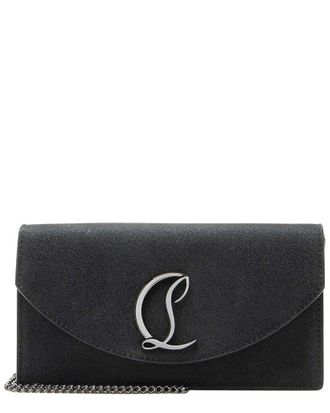 Christian Louboutin Black Leather Glitter Loubi54 Clutch (Authentic Pre-Loved)