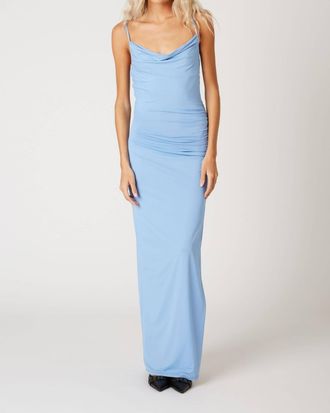 Cotton Candy L.A. Alina Draped Jersey Maxi Slit Party Dress In Periwinkle