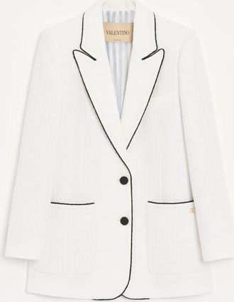 Valentino Giacca In Cotton Tweed Canestrello Donna LATTE/NERO 36