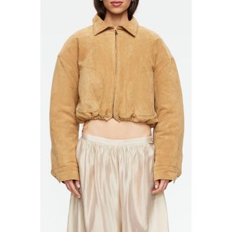 Lioness Serrano Faux Suede Bomber Jacket in Camel at Nordstrom, Size X-Large