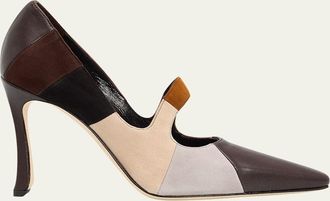 Manolo Blahnik 105mm Difusa Colorblock Mixed Leather Pumps
