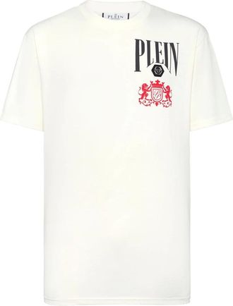 Philipp Plein Tops, Heren, Wit, M, Katoen, T-Shirt Ronde Hals Racing