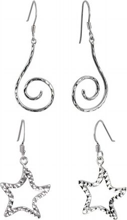 Gold & Honey Womens Star And Swirl Drop Earrings Set In Silver