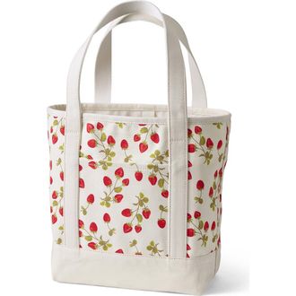 Lands End Medium Print 5 Pocket Open Top Canvas Tote Bag in Red Strawberry/natural at Nordstrom