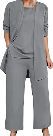 Generic Womens Trendy 3 Piece Set Long Sleeve Cardigan Sleeveless Top Wide Leg Pants Casual Sweatsuit Outfits Female Formal