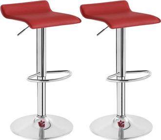 Woltu Woltu - 2x Taburetes De Bar Regulable En Altura Cuero Artificial Acero Cromado Asiento Acolchado Silla De Bar Taburetes Alto Cocina Burdeos