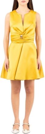 Elisabetta Franchi Duchesse Jurk met Juweel Detail - Dames - Korte kleedjes - Geel - XL - Polyester - Kleedjes