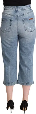 Dolce & Gabbana Womens Blue Tattered Cotton Denim Capri Cropped Jeans Elastane Clothing