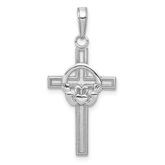 Diamond2Deal 14k Gold Polished Claddagh Cross Pendant