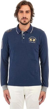 La Martina Blauw poloshirt met lange mouwen - Heren - Polos - Blauw - XL - Tops