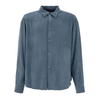 Stockholm Surfboard Club Casual Shirts, male, Blue, M, Blue Corduroy Shirt Classic Collar