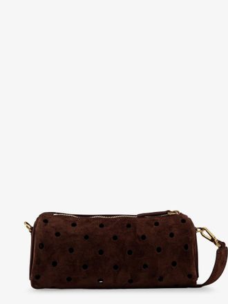 Manu Atelier Womens Crossbody Bag Mini Cylinder Brown Suede Shoulder