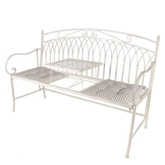 Dibor Vintage Large Cream Arched Outdoor Garden Furniture Companion Seat Garden Bench with Free Set of 2 Grey Seat Pad Cushions