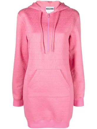 Moschino logo-print hoodie dress - women - Cotton/Polyester - 42 - Pink