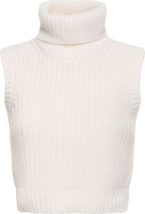 Michael Kors Ribbed High-Collar Vest - Dames - Cashmere truien - Wit - XL - Kasjmier - Truien & Vesten