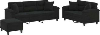 vidaXL Vidaxl - Juego De Sof&aacute;s Con Cojines 3 Piezas Tela Microfibra Negro