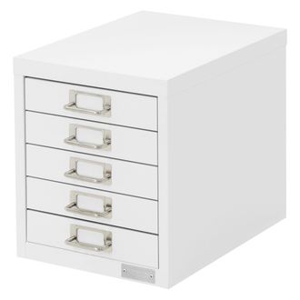 ML Design Ml-design - Archivador Con 5 Cajones, 28x38x33 Cm Acero Blanco Armario Independiente Auxiliar De Oficinas Con Portaetiquetas Cajonera Met&aacute;lica Para Di