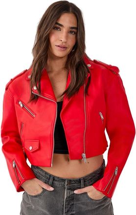 NASTY GAL Essentials Cropped Faux Leather Boxy Biker, 8, Red