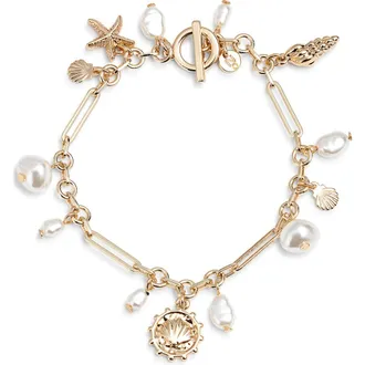 Nordstrom Faux Pearl Sea Charm Bracelet in White- Gold at Nordstrom