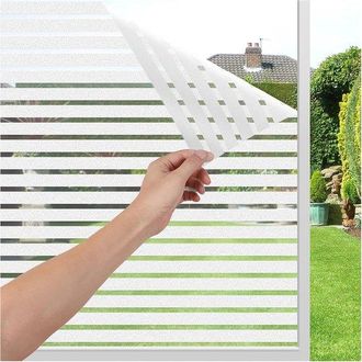 No Brand Thijox, Pel&iacute;cula Autoadhesiva Para Ventanas Con Estampado Rayas Esmeriladas Est&aacute;ticas 44,5 X 400 Cm, Pel&iacute;cula Decorativa Vidrio Mayor Privacidad