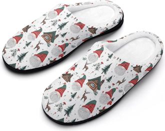 Generic Gnomes Christmas Pattern Mens Slippers Memory Foam Winter Warm Sandals Slip On House Shoes Size 7-14