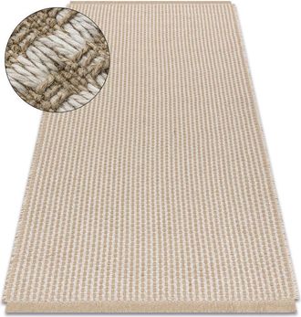 RugsX Alfombra Jute 3650 Crema / Beige L&iacute;neas - Yute, Tejido Plano, Flecos Beige 160x220 Cm