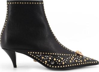 Versace Studded Metal Detail Leren Laarzen - Dames - Laarzen met Hak - Zwart - 37 EU - Schoenen