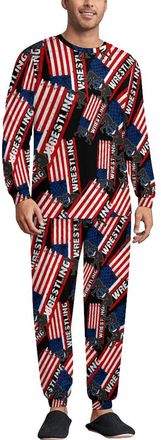 Generic Wrestling Trendy Pajama Set for Men Crewneck Long Sleeve Loungewear Soft Sleepwear XL