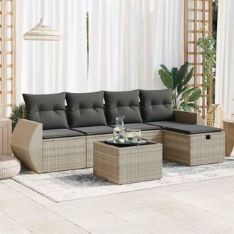 vidaXL Vidaxl - Set De Sof&aacute;s De Jard&iacute;n 6 Pzas Y Cojines Rat&aacute;n Sint&eacute;tico Gris