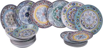 Villa D'Este Home Tivoli Juego de vajilla de 18 piezas de porcelana, 6 puestos de mesa diferentes, Andalucía