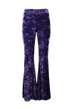 Aniye By Flared Purple Crushed Velvet Trousers with Fitted Waist