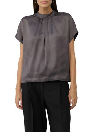 s.Oliver Black Label Satinbluse S.OLIVER BLACK LABEL, Damen, Gr. 34, anthrazit, Satin, Obermaterial: 100% Polyester, unifarben, relaxed fit taillenbedeckt, Blusen Satinblu